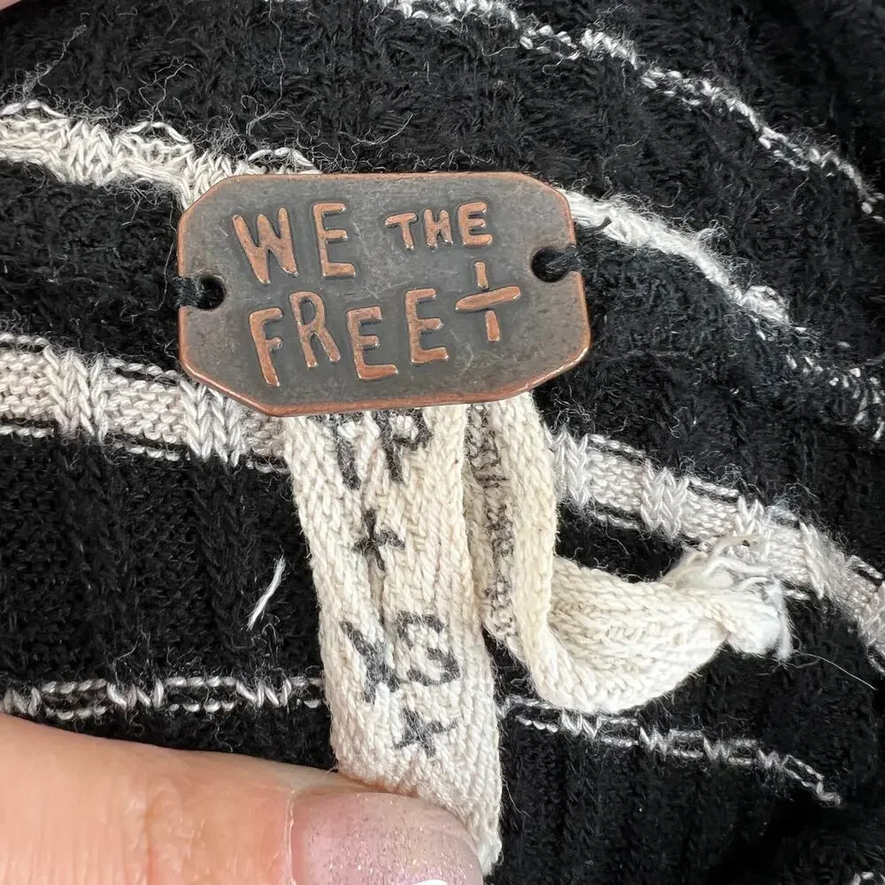 We The Free People Black White Striped Drippy Thermal Cowl Neck Top Size XS